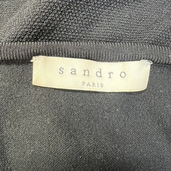 Sandro Paris Black Short Sleeve Dress Size 3 40 US 8 Overlay Stretchy - Picture 8 of 14